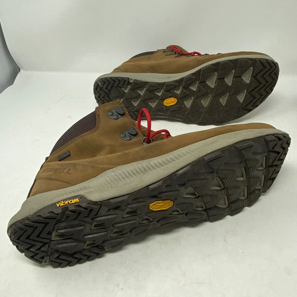 Merrell Ontario Mid Waterproof Hiking Boots Brown Leather Red Lace J84903 Men 13